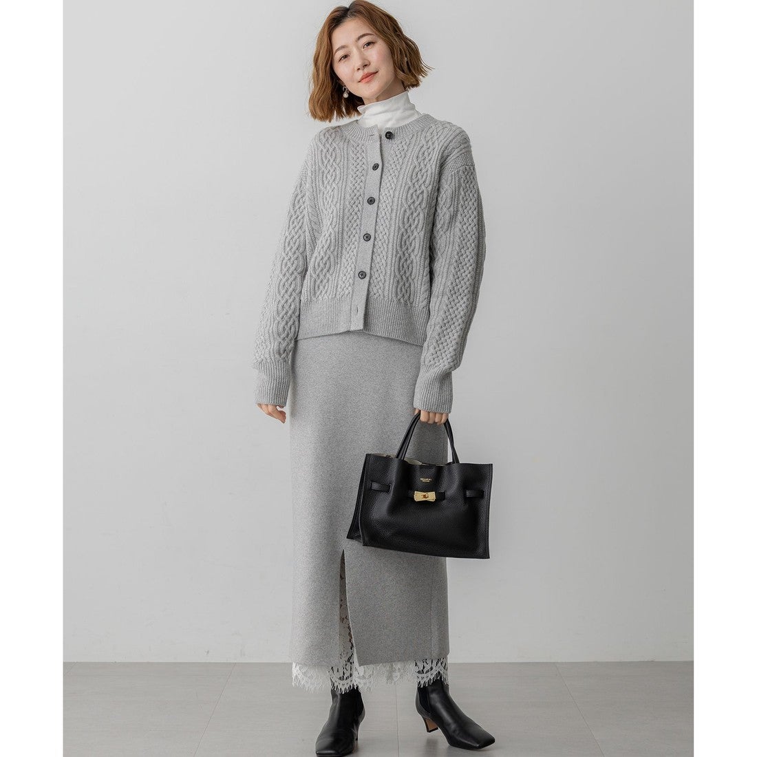 23区 【洗える】カシミヤブレンド ケーブルニットカーディガン