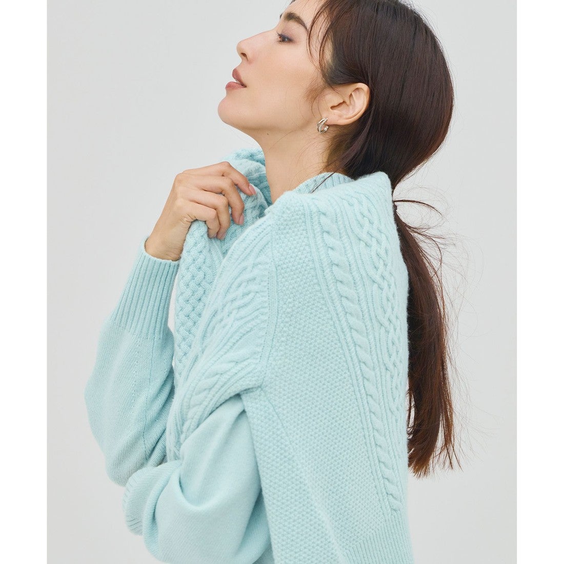 23区 【洗える】カシミヤブレンド ケーブルニットカーディガン