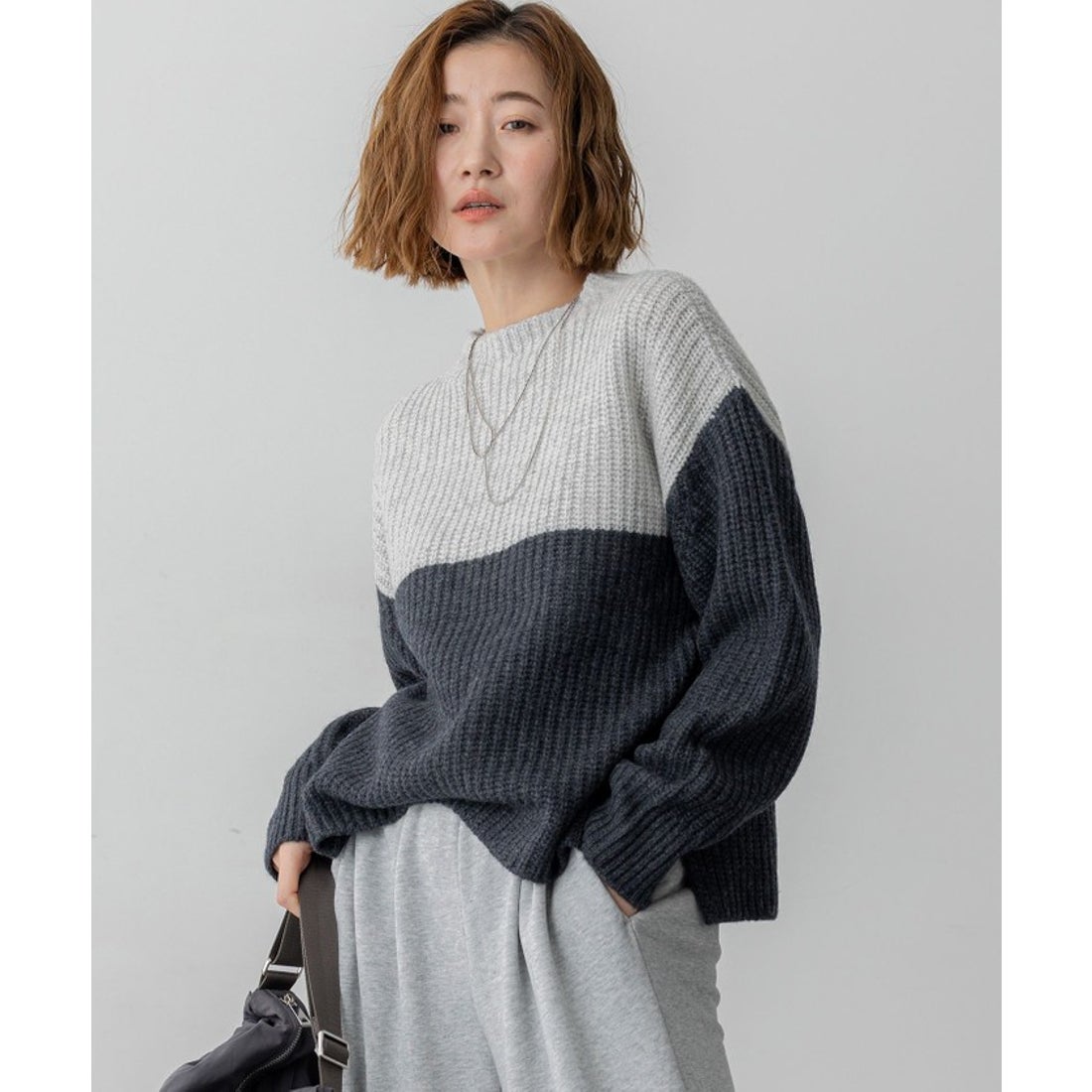 ニジュウサンク 23区 【洗える】ウールカシミヤ カラーブロック