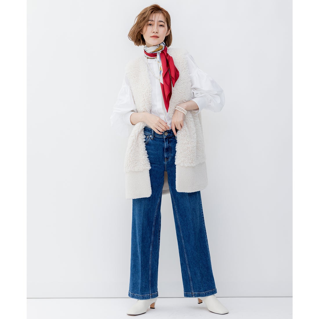 23区（大きいサイズ） ECOPEL カーリーファーコンビ ジレ （アイボリー