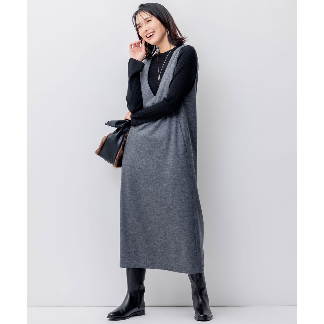 23区（大きいサイズ） ウールミルドジャージー ジャンパースカート