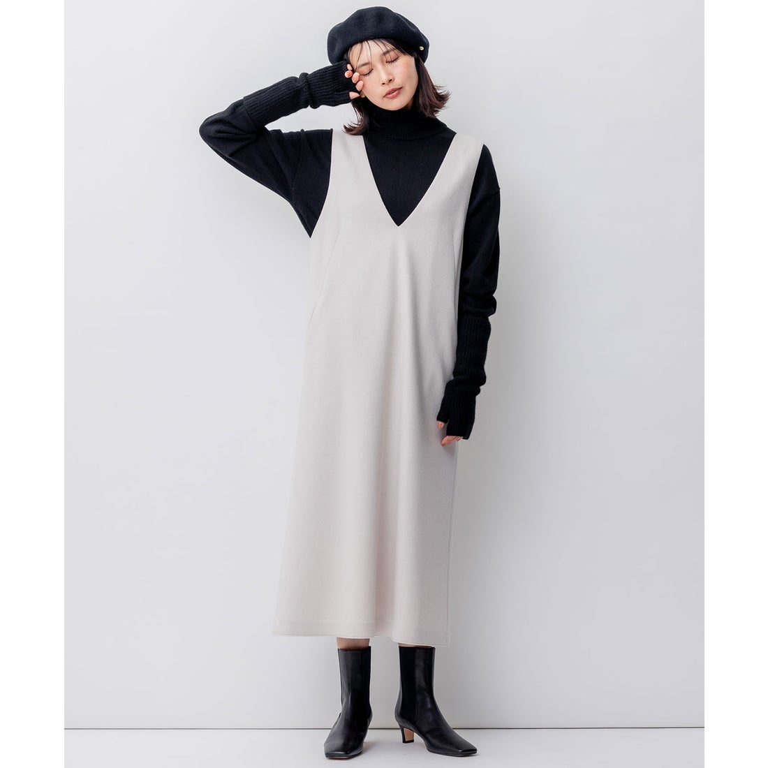 23区（大きいサイズ） ウールミルドジャージー ジャンパースカート