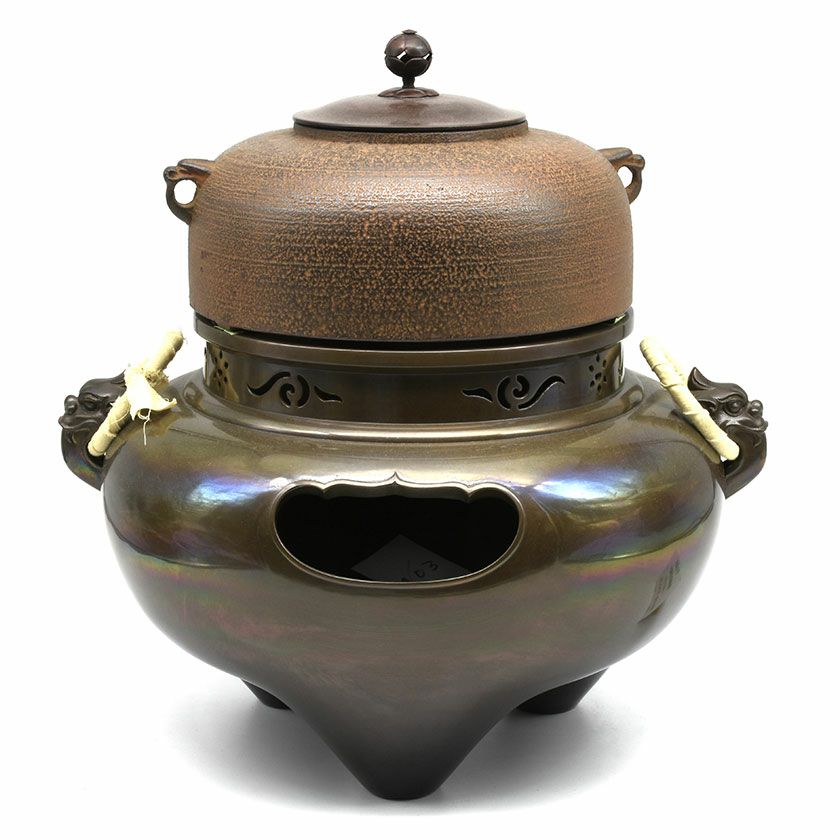 茶道具 風炉（ふろ） 平丸釜添 唐銅鬼面風炉 大國 藤兵衛 | 千年の香り