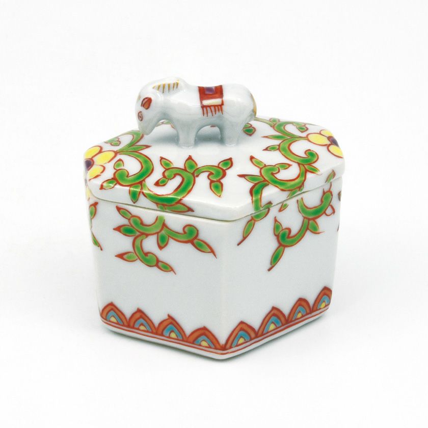 茶道具 香合（こうごう） 香合 色絵 菱形 馬 高野 昭阿弥 干支 午