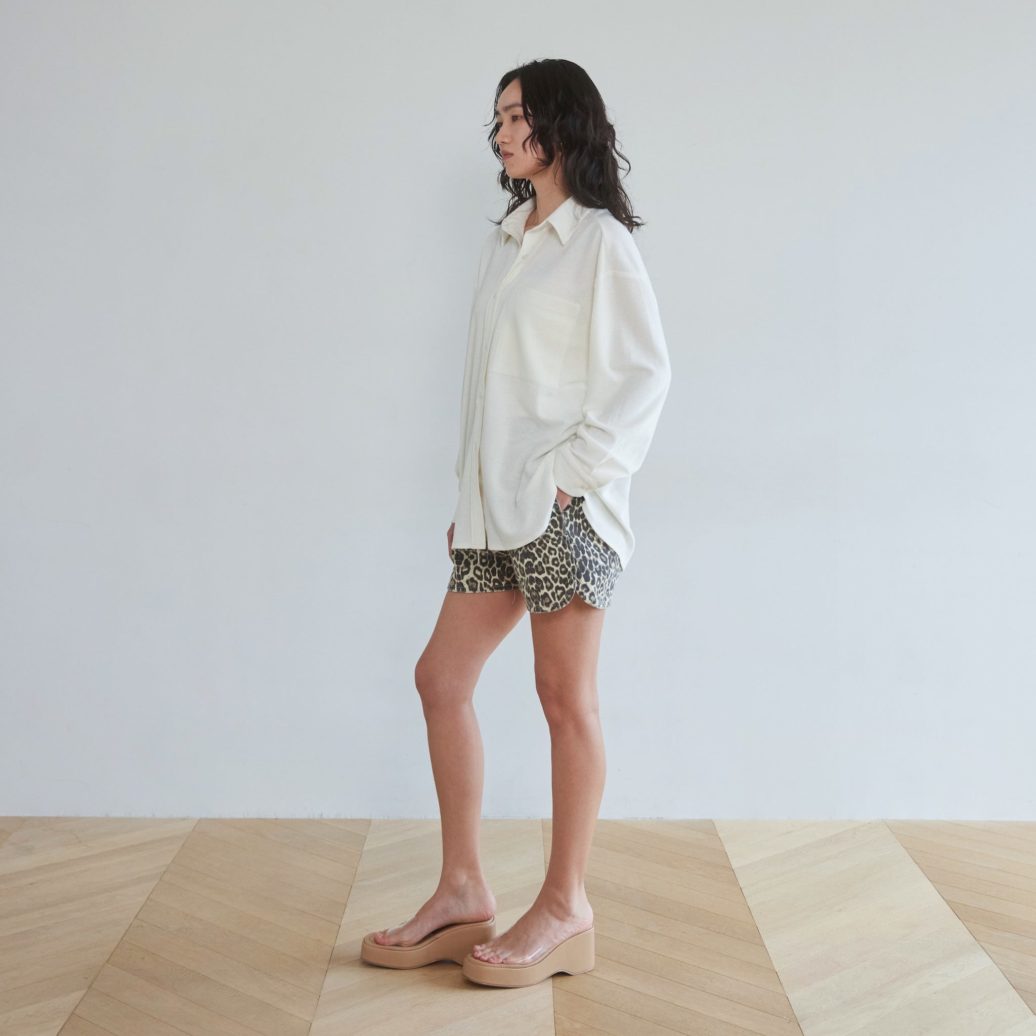 シールームリン ライトCanvasギャザーショートパンツ レオパード S