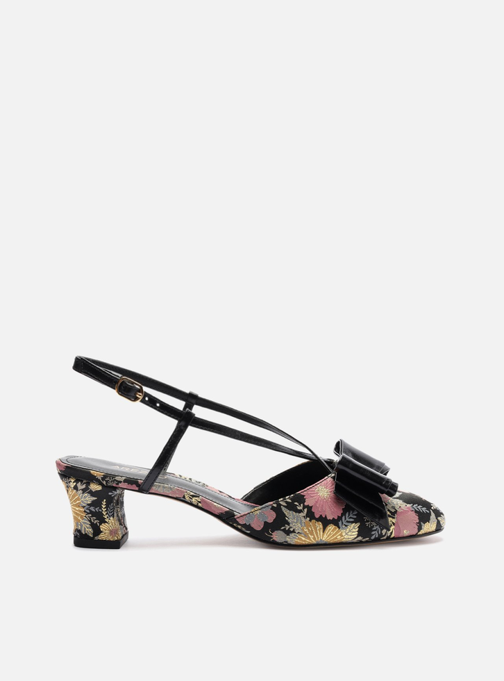 Scarpin Preto Estampa Salto Baixo Slingback Laço | ZZ MALL