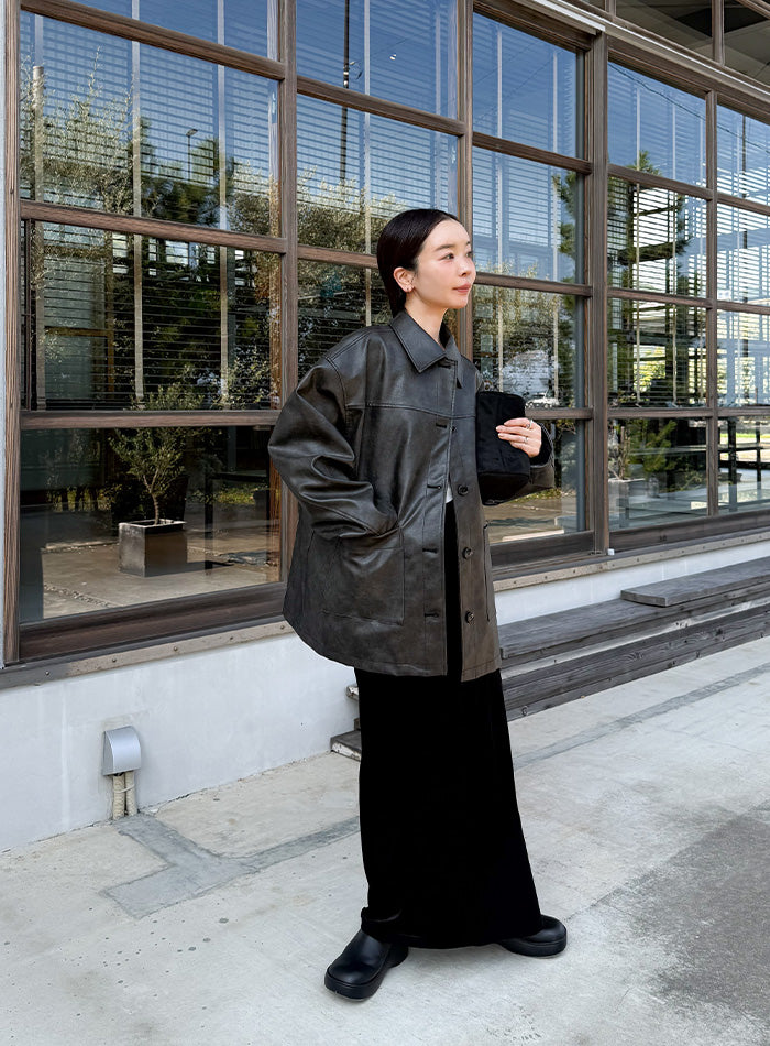 ステンカラーフェイクレザージャケット【by SON】 – SELECT MOCA