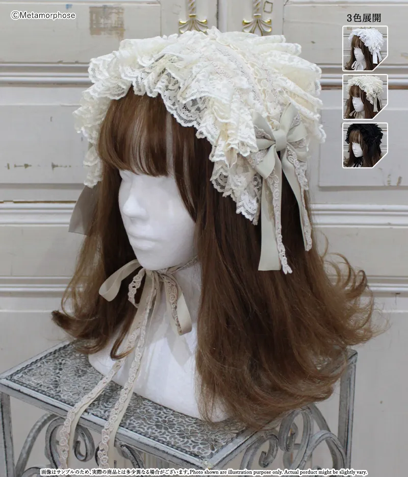 レースフリルヘッドドレス - ボンネット、ヘッドドレス、カチューシャ