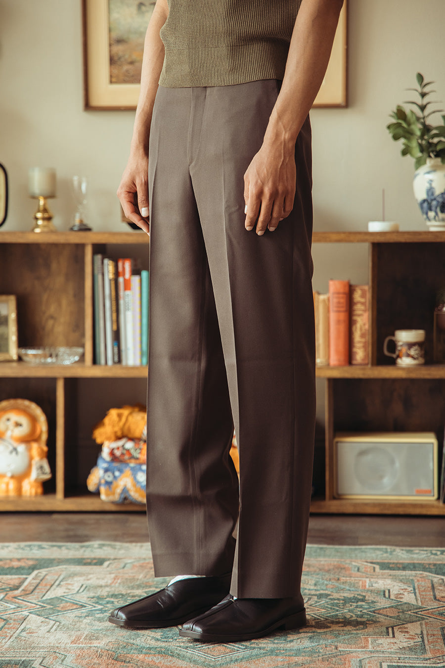 Auralee Light Wool Max Gabardine Slacks | Dark Brown | Canoe Club