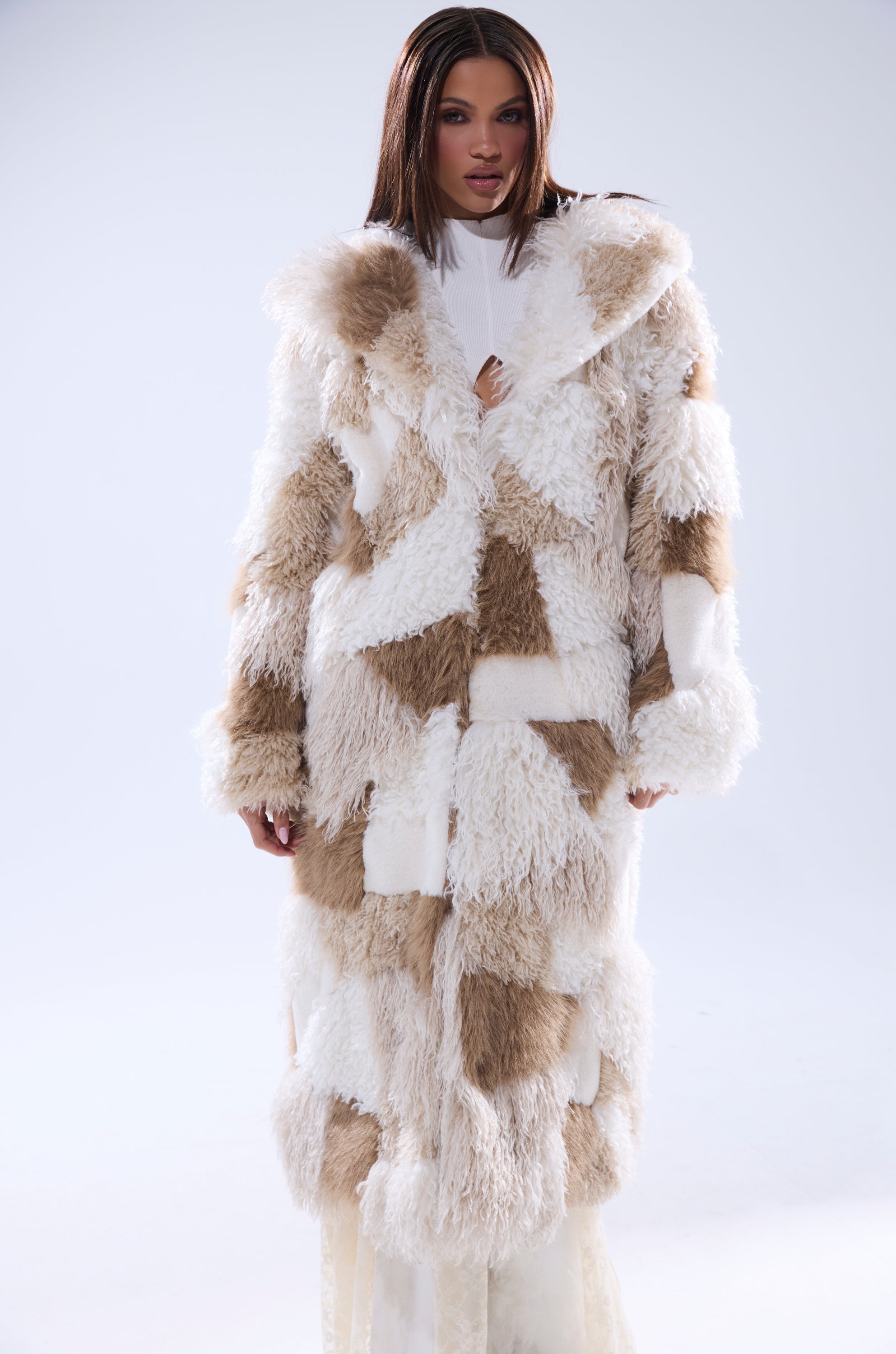 IN MY FEELS PATCHWORK FAUX FUR COAT – AKIRA