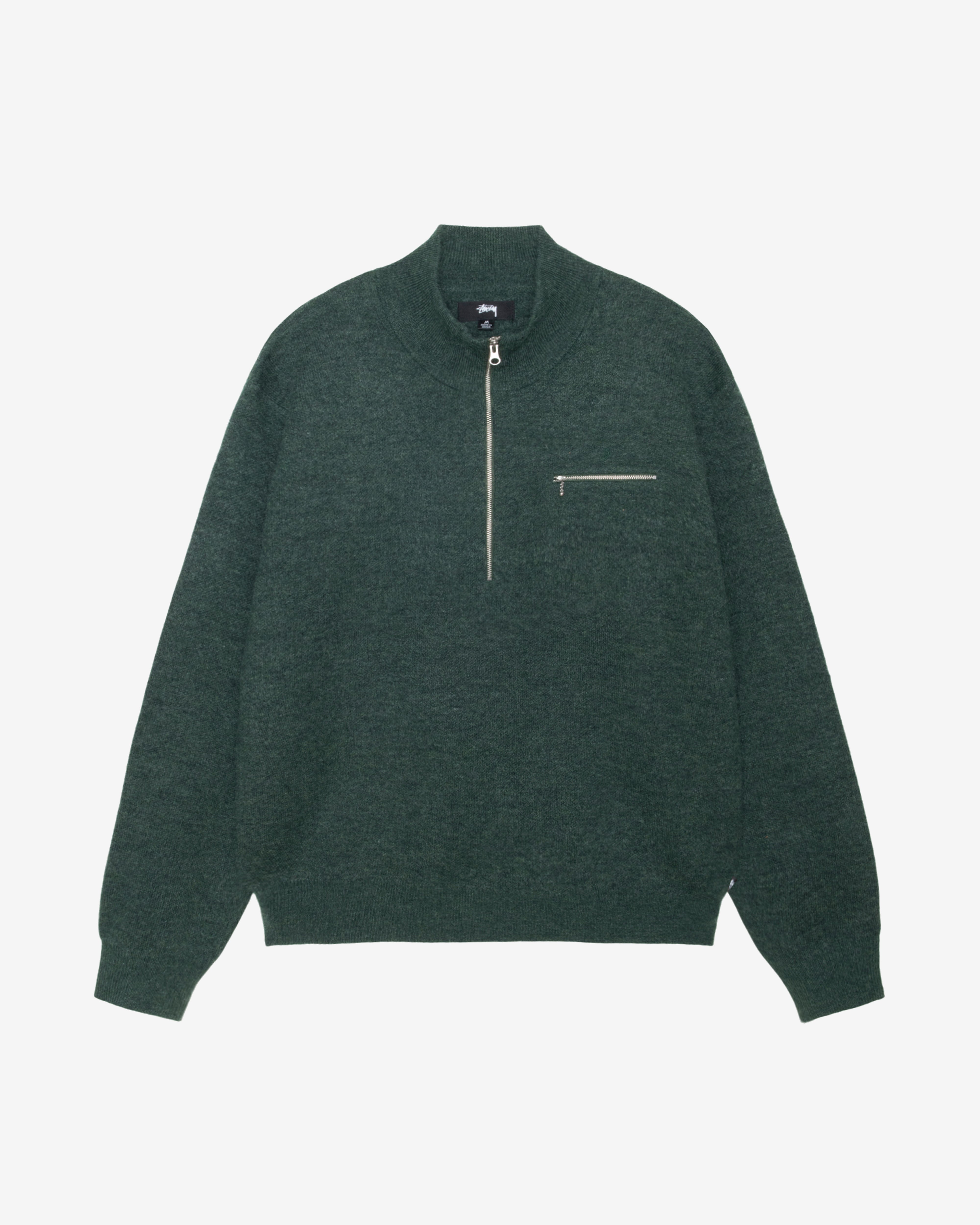 Stüssy: Men's Half Zip Mock Neck Sweater (Dark Green) | DSMNY E-SHOP