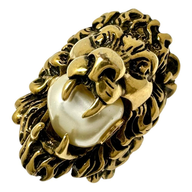 11.5号【GUCCI/グッチ】 ライオンヘッド 真珠/パール リング・指輪 GP