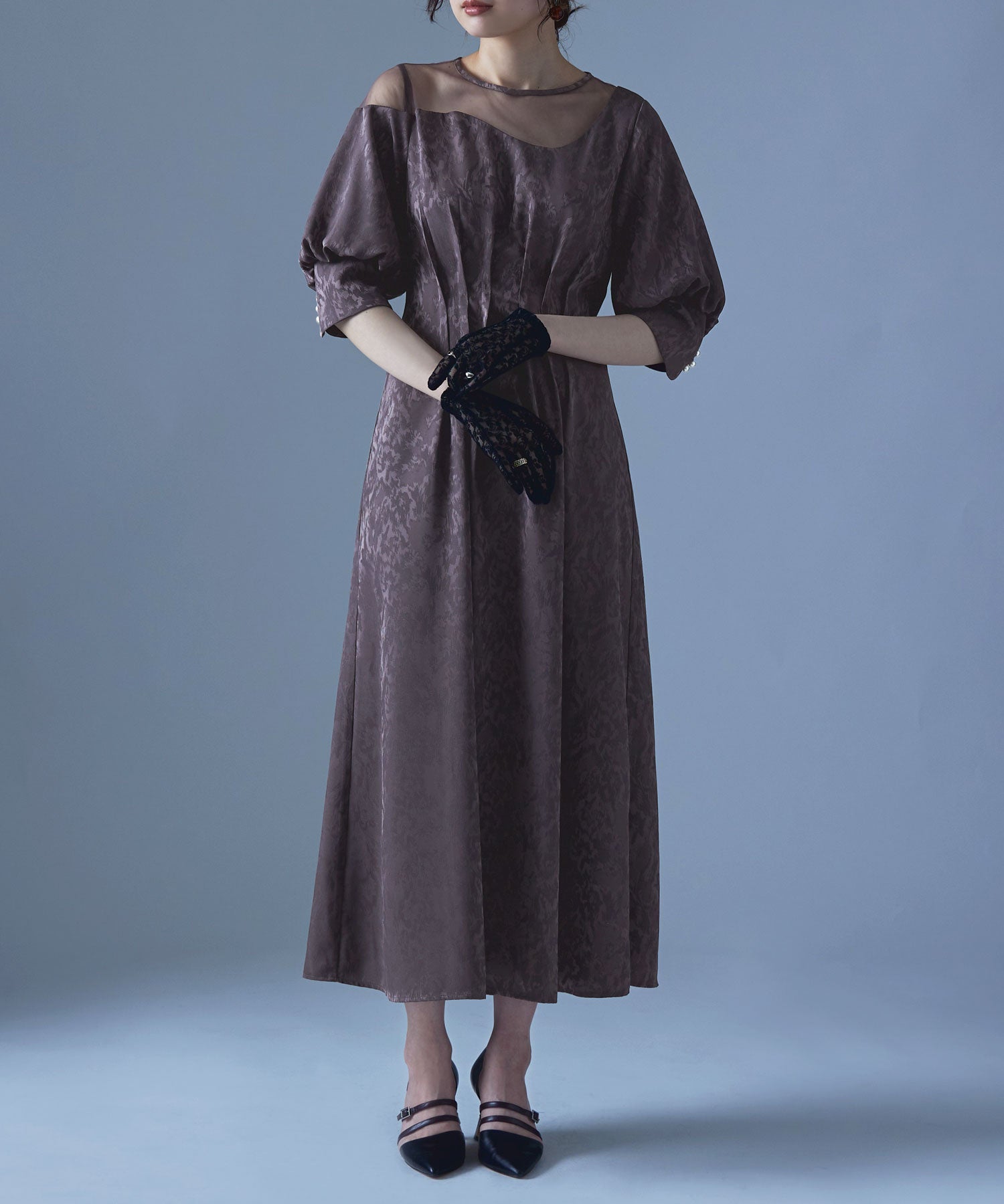 ミアンダリングウエストタックフレアドレス｜パーティードレス・結婚式