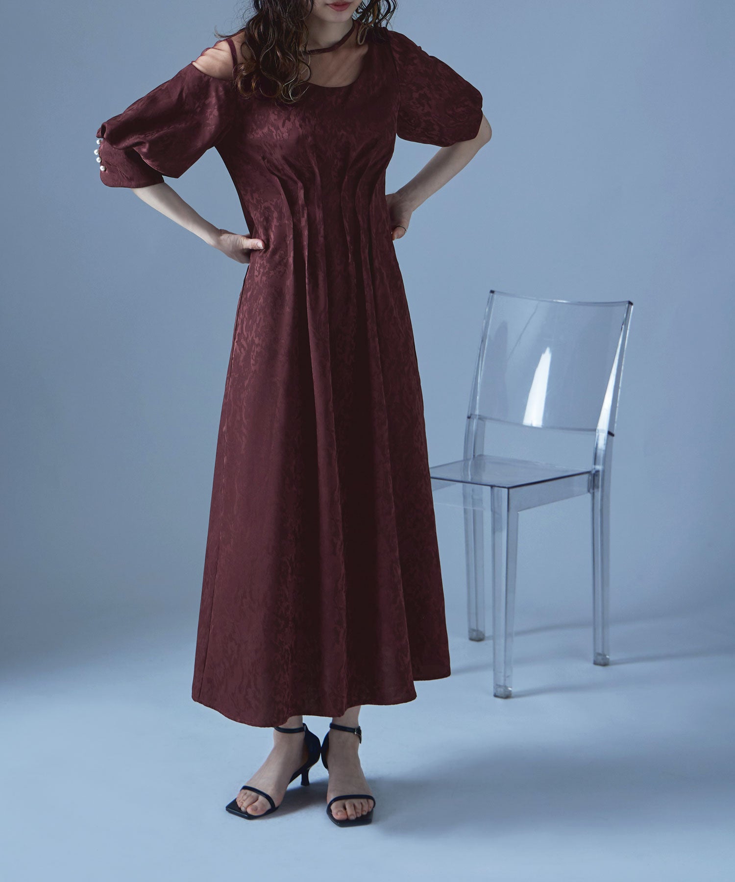 ミアンダリングウエストタックフレアドレス｜パーティードレス・結婚式