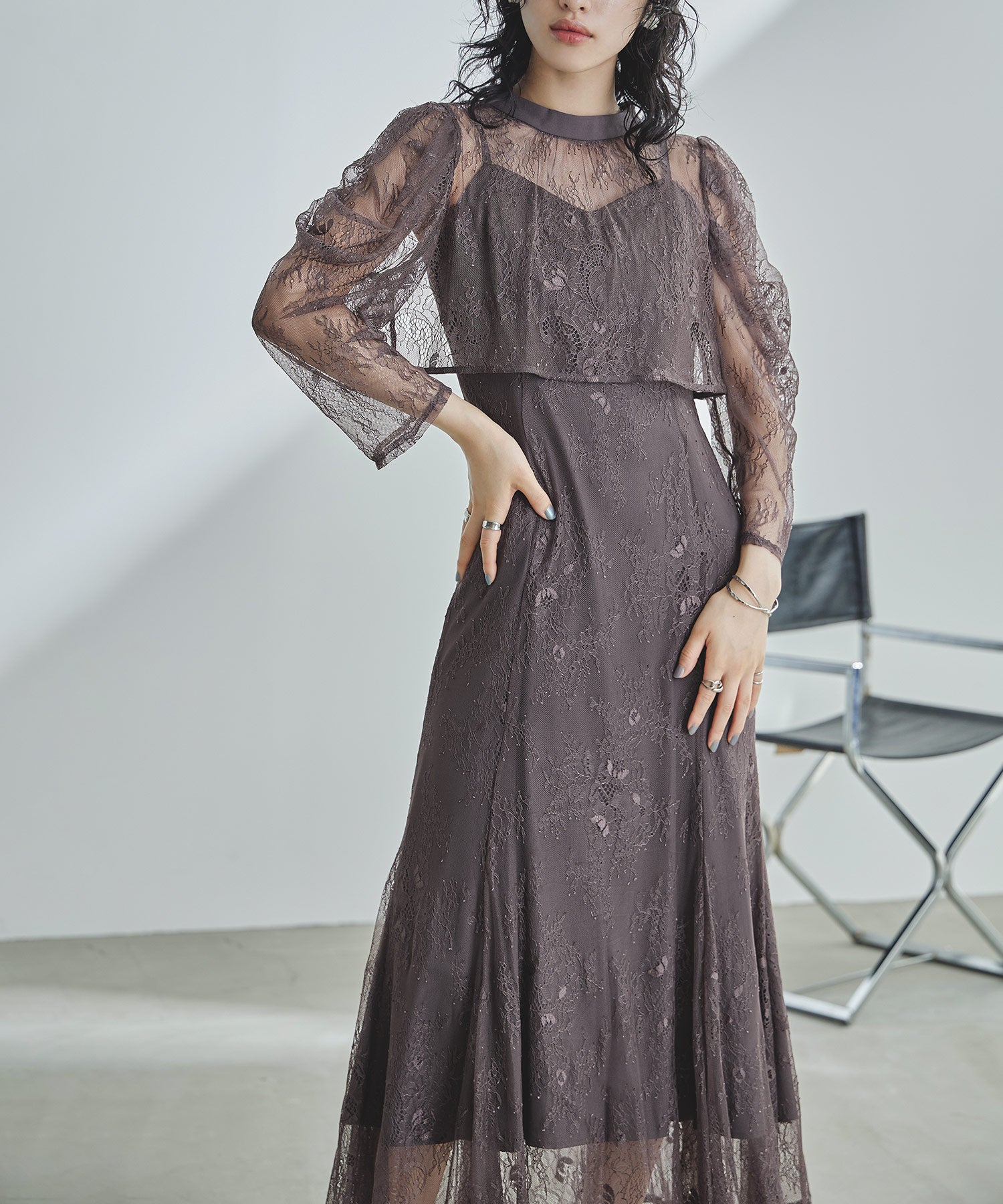 ボレロキャミワンピースレイヤード総レースパーティードレス