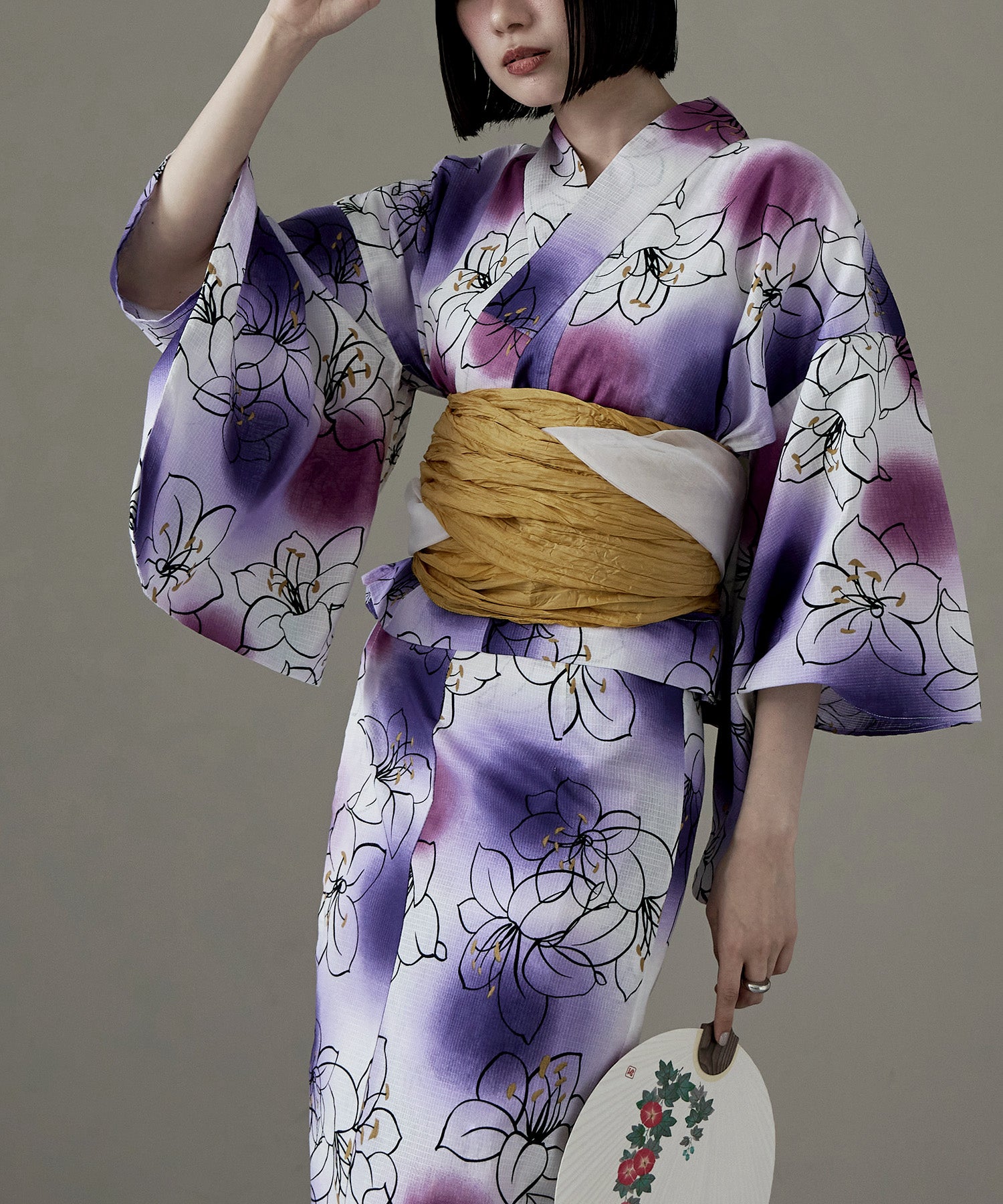 着付けのいらない簡単セパレート綿浴衣＋しわ兵児帯 2点セット ボカシ