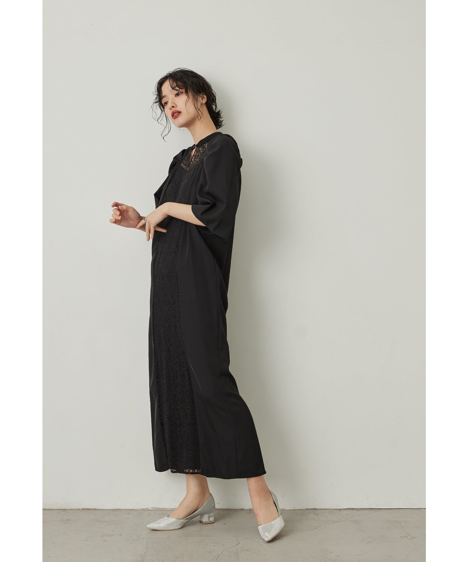 スイッチカラードレス キーホールネック レース 結婚式 成人式 同窓会