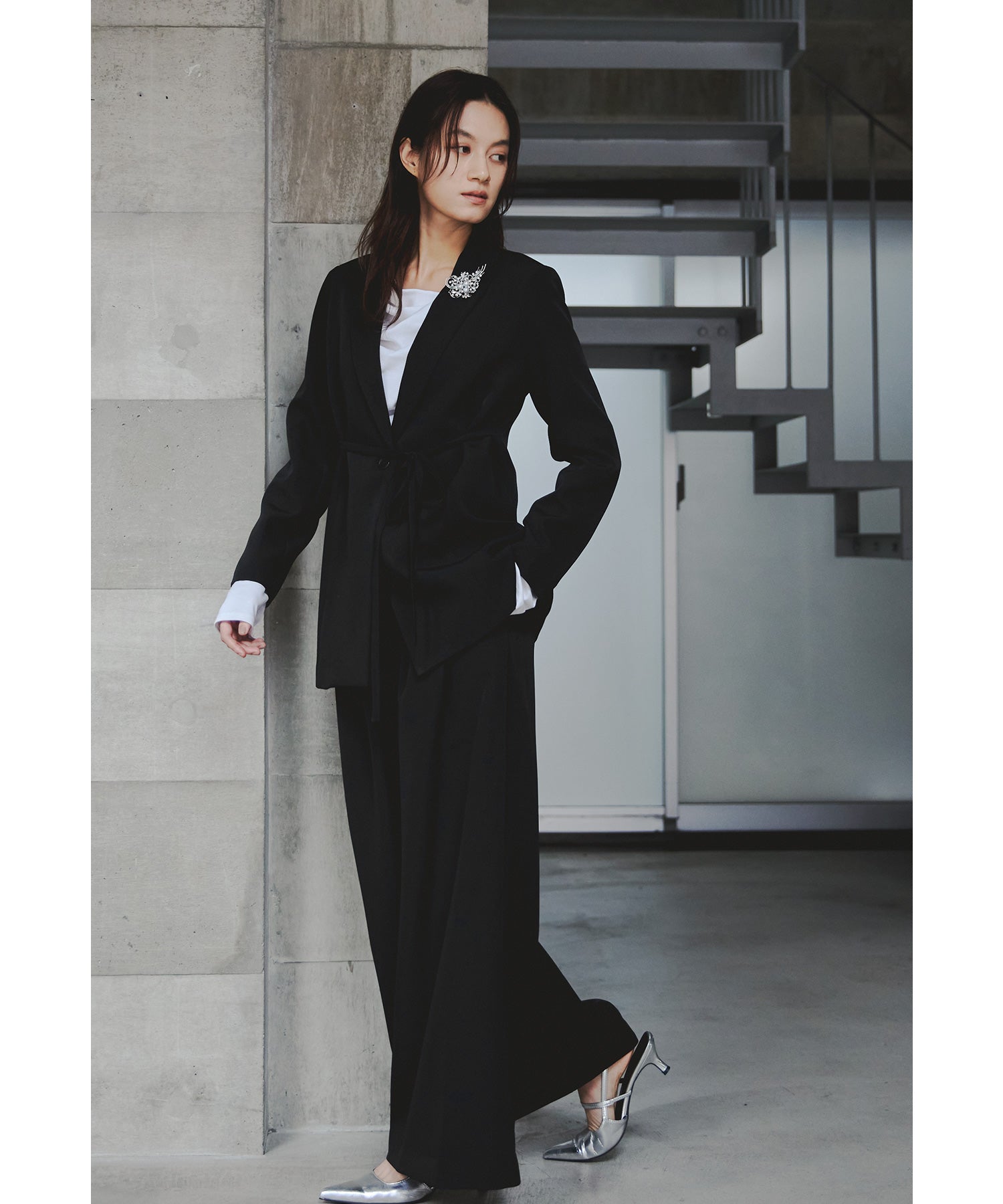 リボンジャケットパンツスーツ 2点セット レディース セットアップ