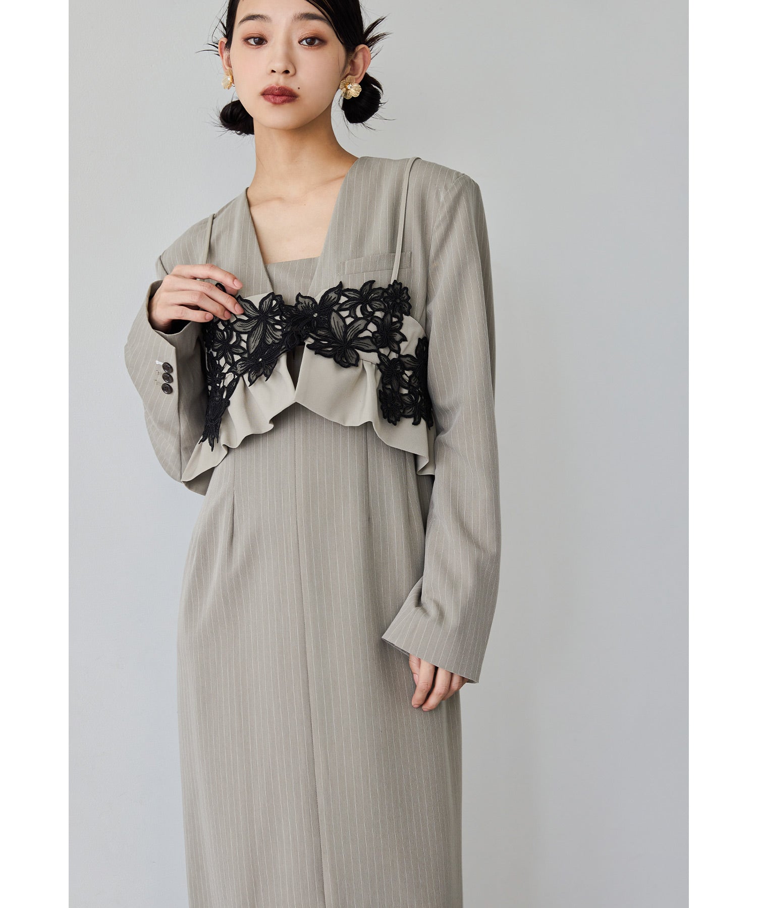 ピンストライプテーラードビスチェドレス 2点セット パーティードレス