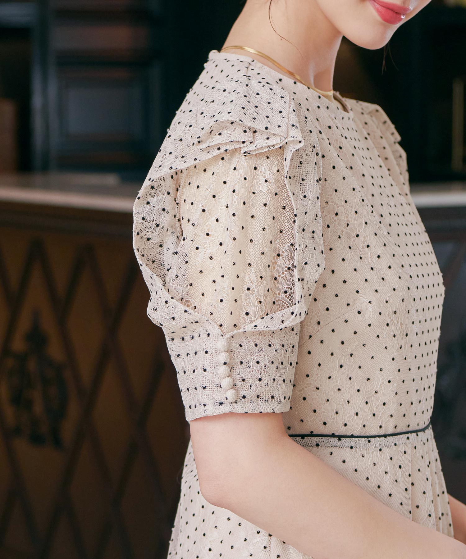 フロッキードットレースパーティードレス｜パーティードレス・結婚式