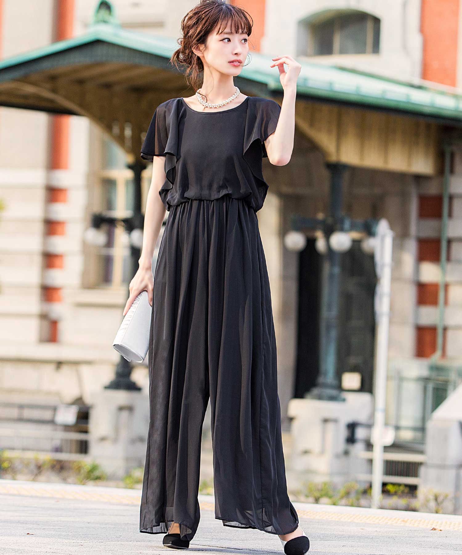 フリル袖 結婚式オールインワンパンツドレス｜パンツドレス - niana