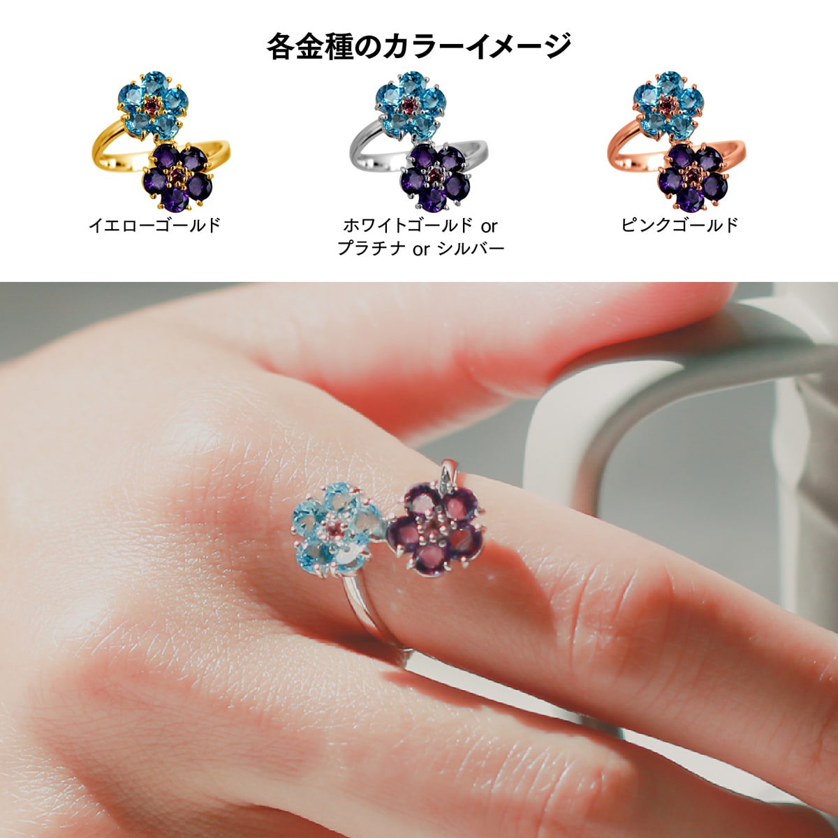 ブルートパーズ ピンクトルマリン アイオライト リング | sr705 – cococaru