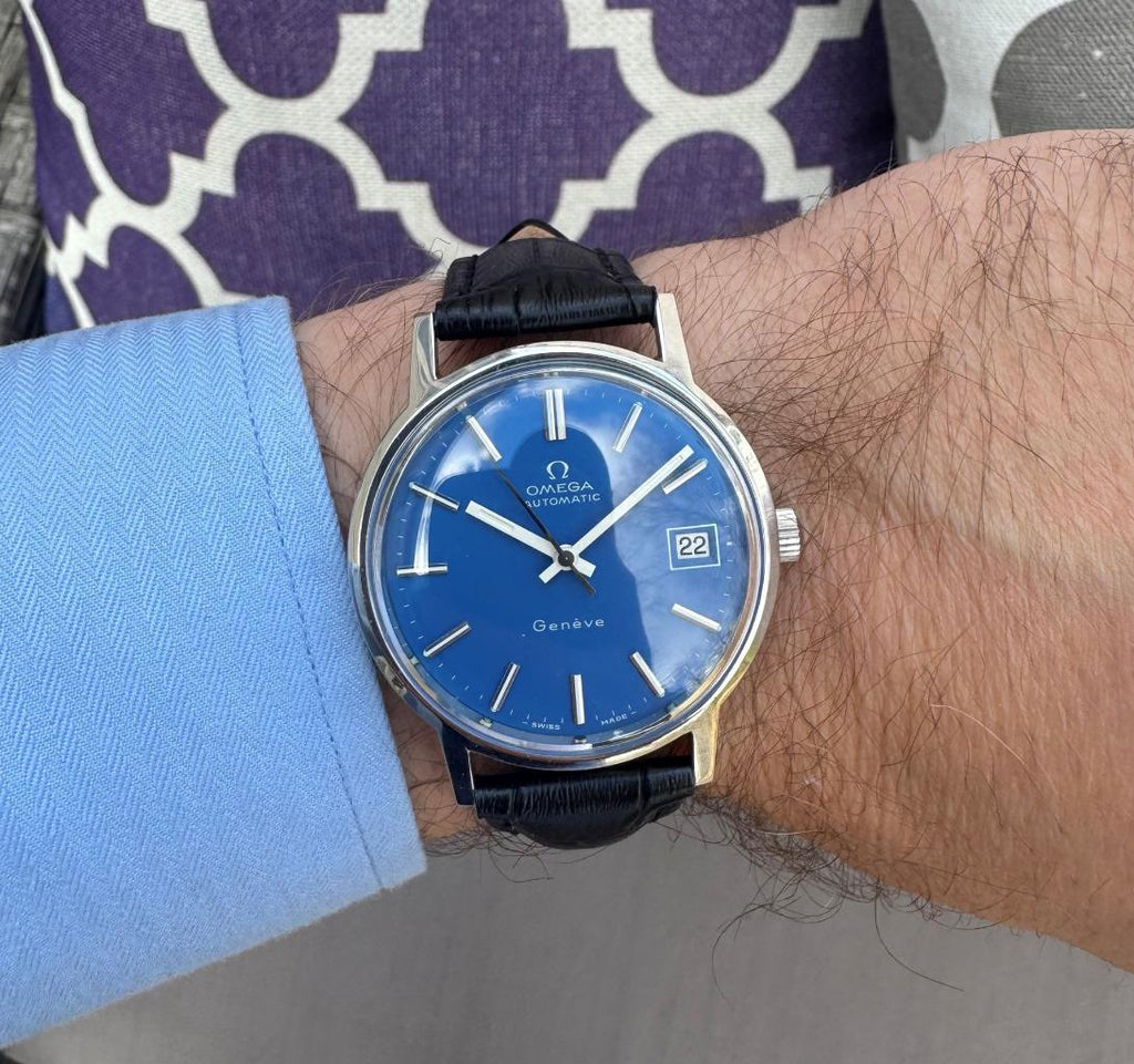 1973 Omega Geneve Vintage Mens Byzantine Blue Automatic Watch
