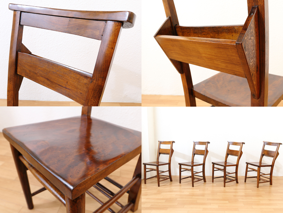 オールドフルーツウッド チャーチチェア 4脚セット｜アンティーク家具