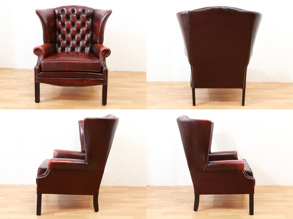 赤い花柄のクラシカルなウィングバックチェア。存在感がありインテリア