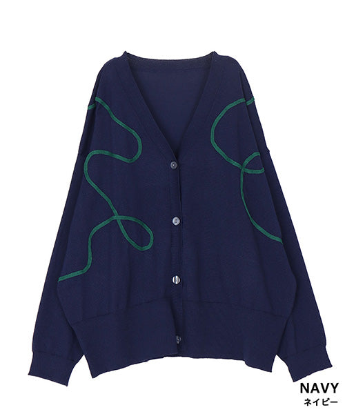 ラインアート刺繍Vネックニットカーディガン 36-1757｜40代 50代 60代