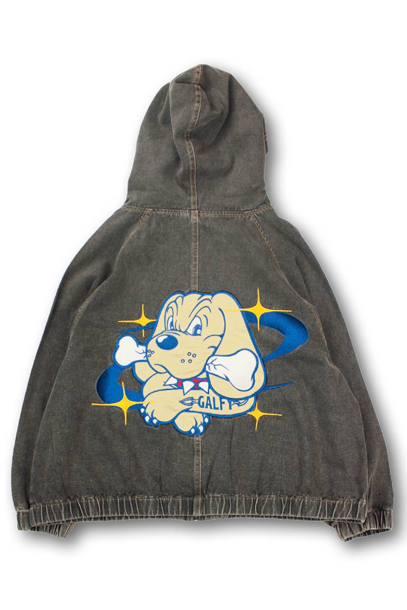 GALFY (ガルフィー) ダーティーデニムフードジャケット BROWN / ロック