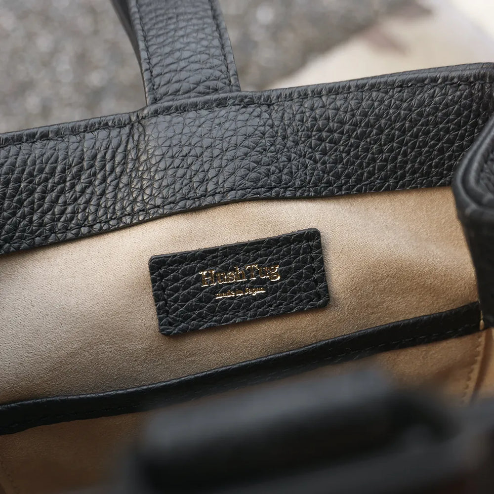 巾着レザーバッグ ブラック – HushTug