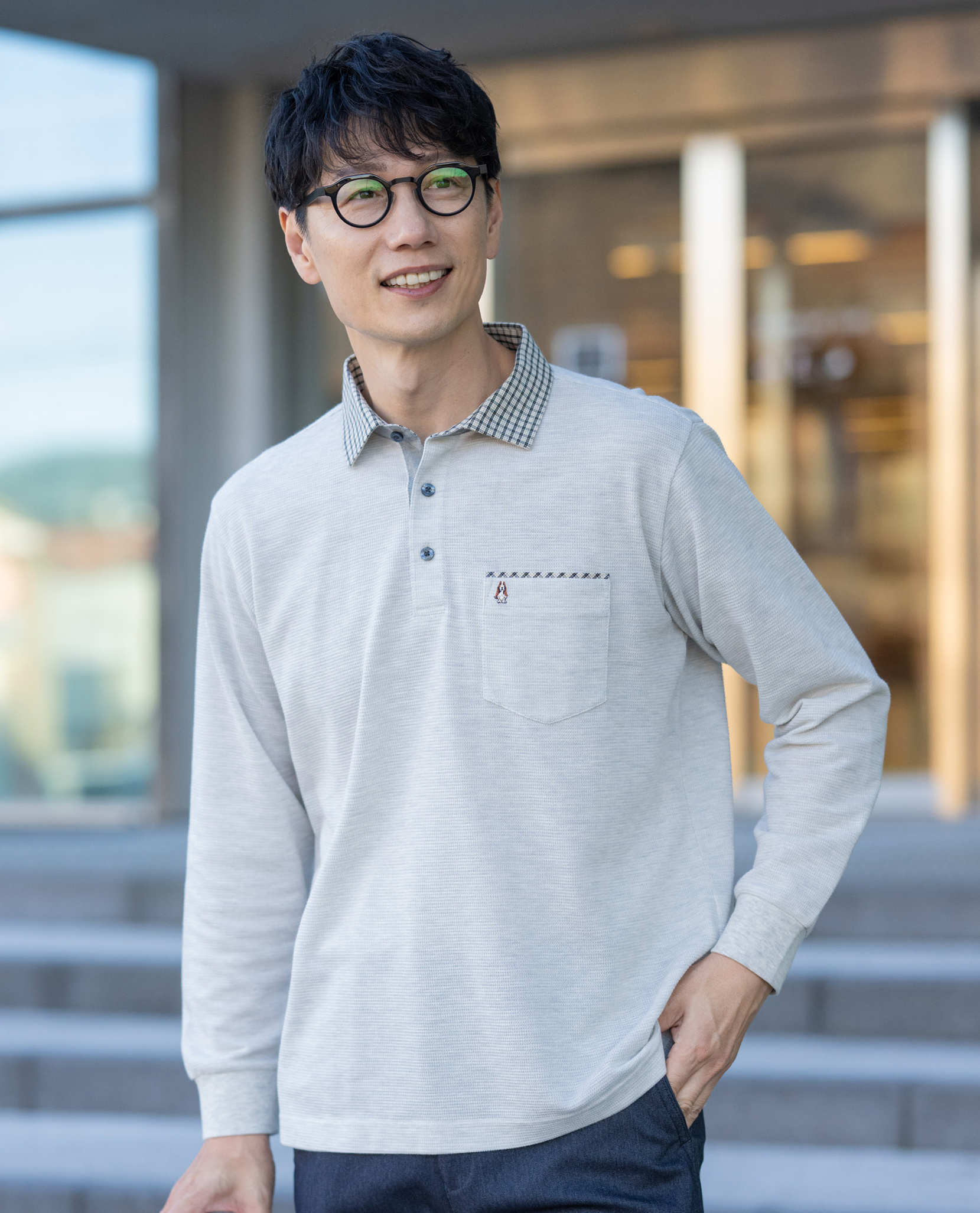 布帛襟長袖ポロシャツ - ハッシュパピーアパレル公式通販サイト