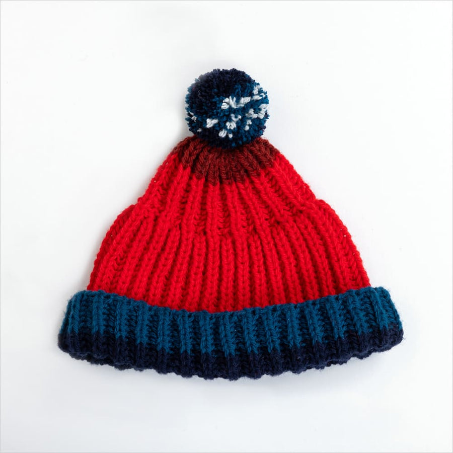 気仙沼ニッティング 赤富士 手編み ポンポン帽子 / 赤富士 凱風快晴