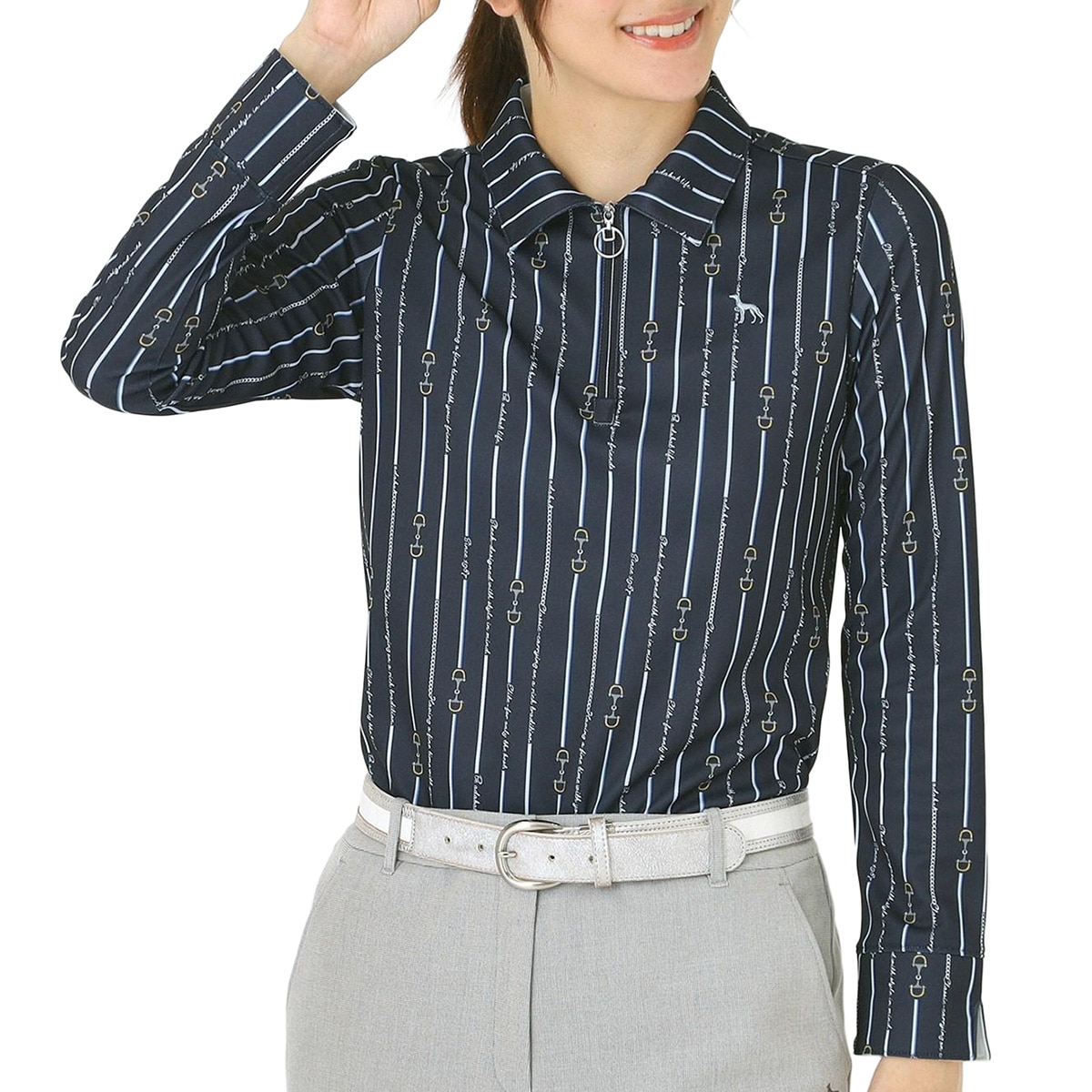 吸水速乾 ビットストライプ長袖ポロシャツ レディス(長袖シャツ