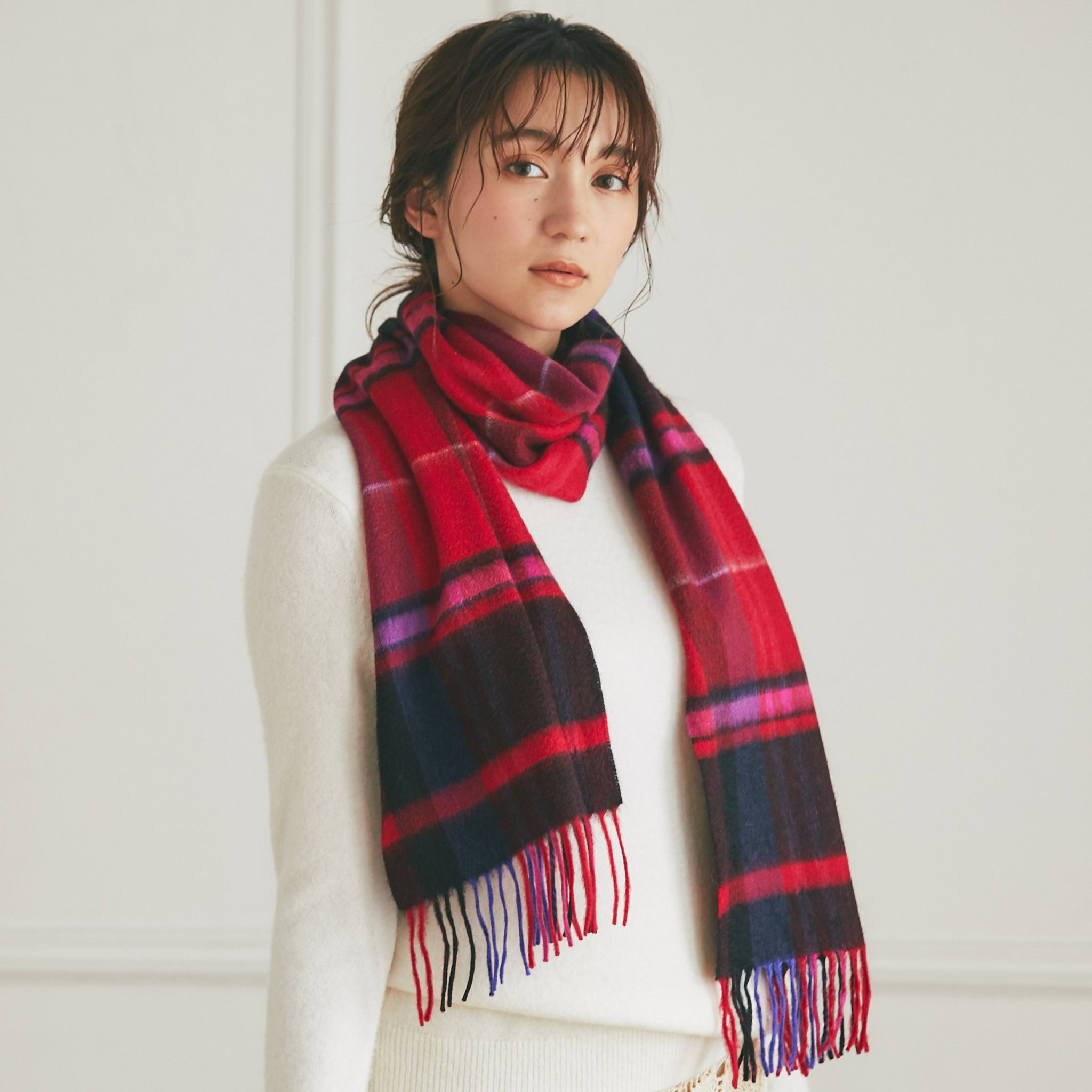 カシミヤ100% マフラー チェック柄 チェックピンク – INTERMODE KAWABE