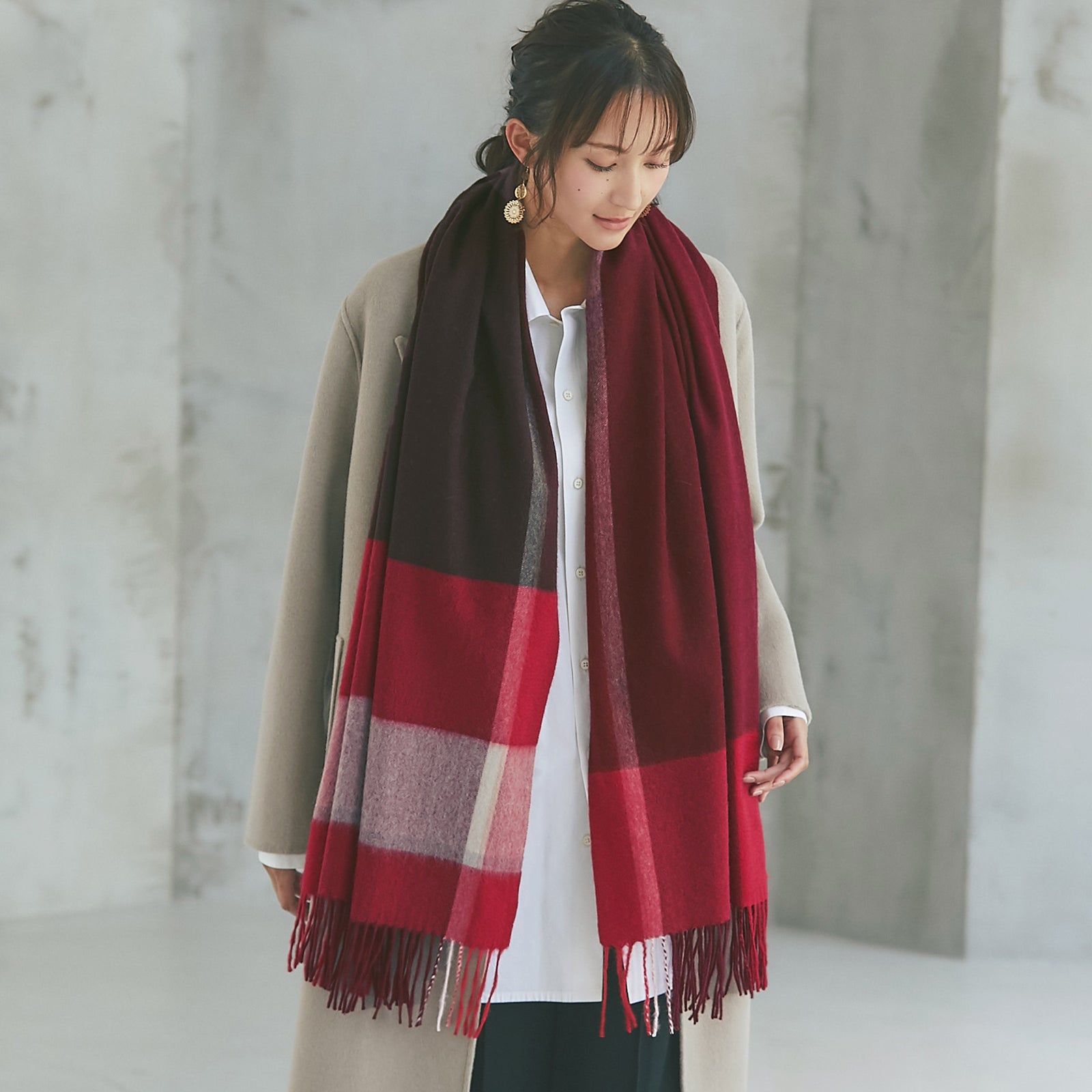NEW】カシミヤ大判ストール チェック柄 ボルドー – INTERMODE KAWABE