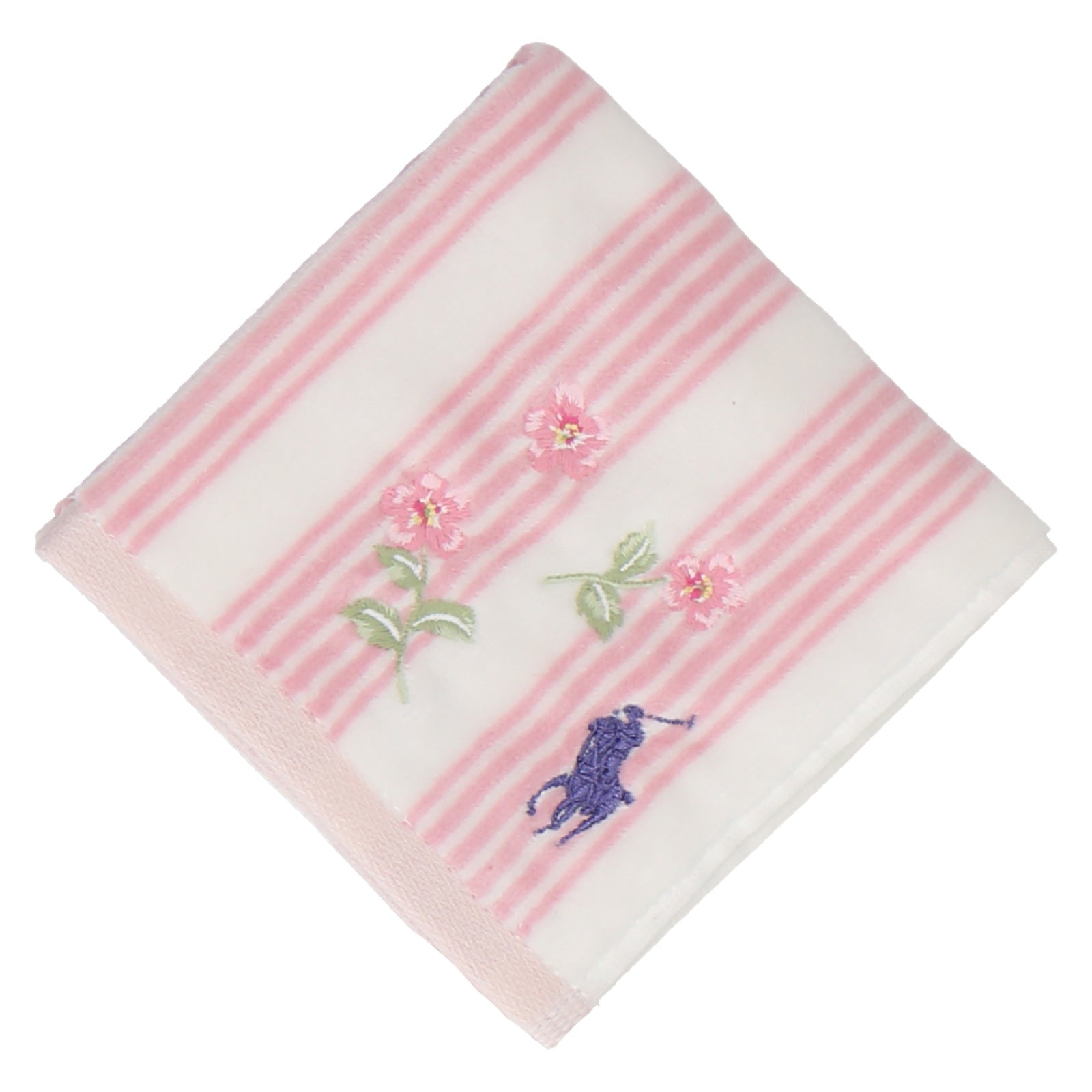 NEW】婦人ミニタオル #129c ストライプ ポロポニー 桜刺繍 アイボリー