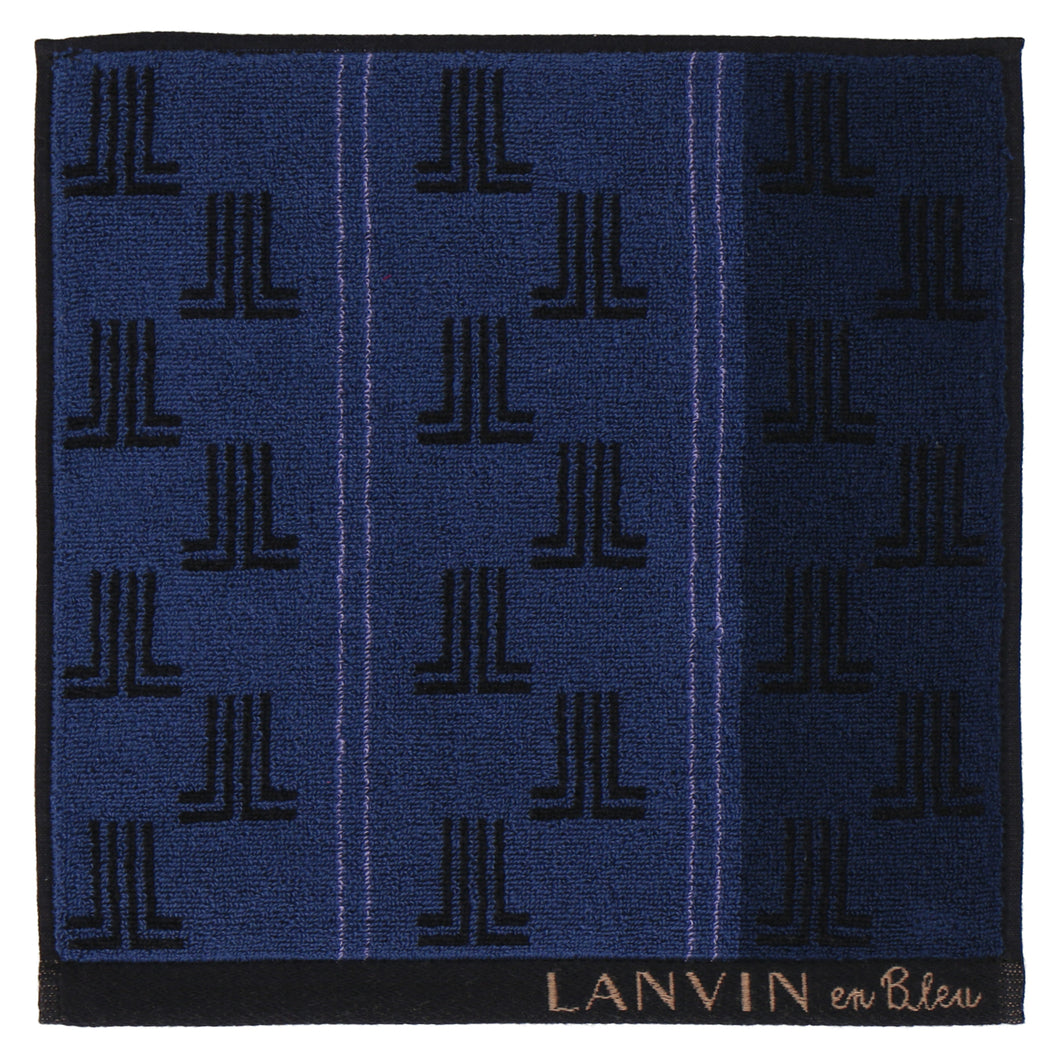 紳士タオルハンカチ ストライプ＆ロゴ #176a ネイビーブルー