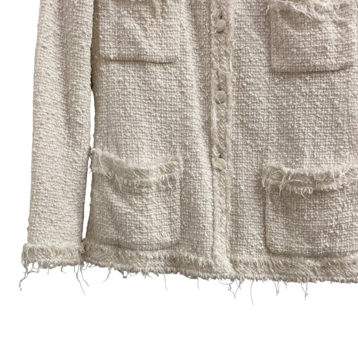 CHANEL(シャネル) ツイードノーカラージャケット アイボリー サイズ 38