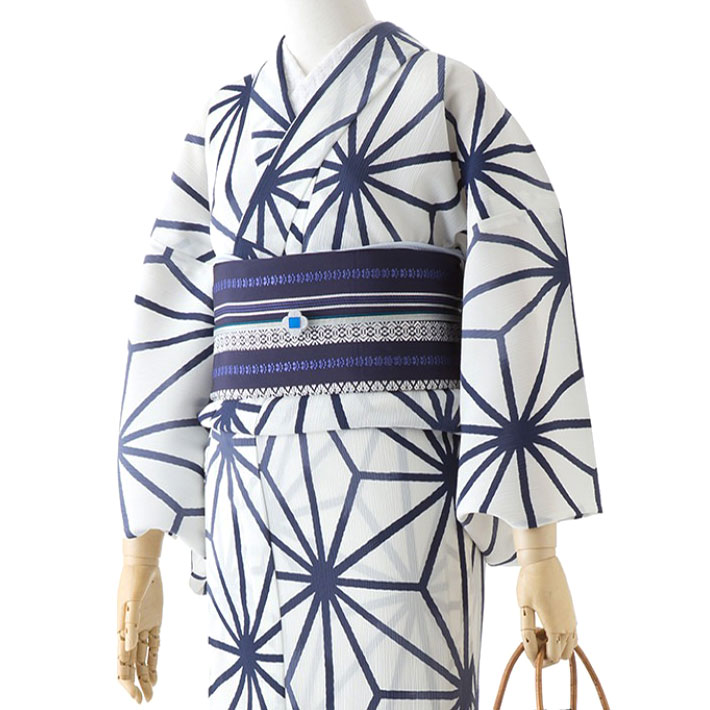 楽天市場】撫松庵 麻の葉 古典柄 白 白地 ネイビー セオアルファ 単衣