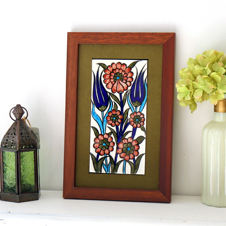 楽天市場】トルコ陶器 手書きタイル 2枚額 H52.5×W32×D1.5cm