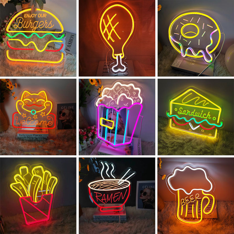 楽天市場】ネオンサイン ハンバーガー LEDネオンライト 壁掛け ネオン