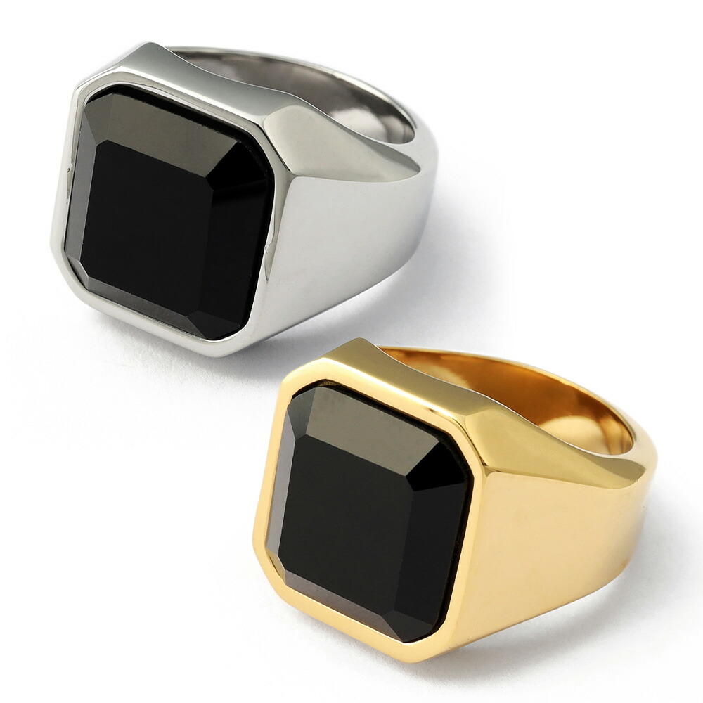 楽天市場】STAINLESS 大粒 ブラック オニキス 印台リング 指輪
