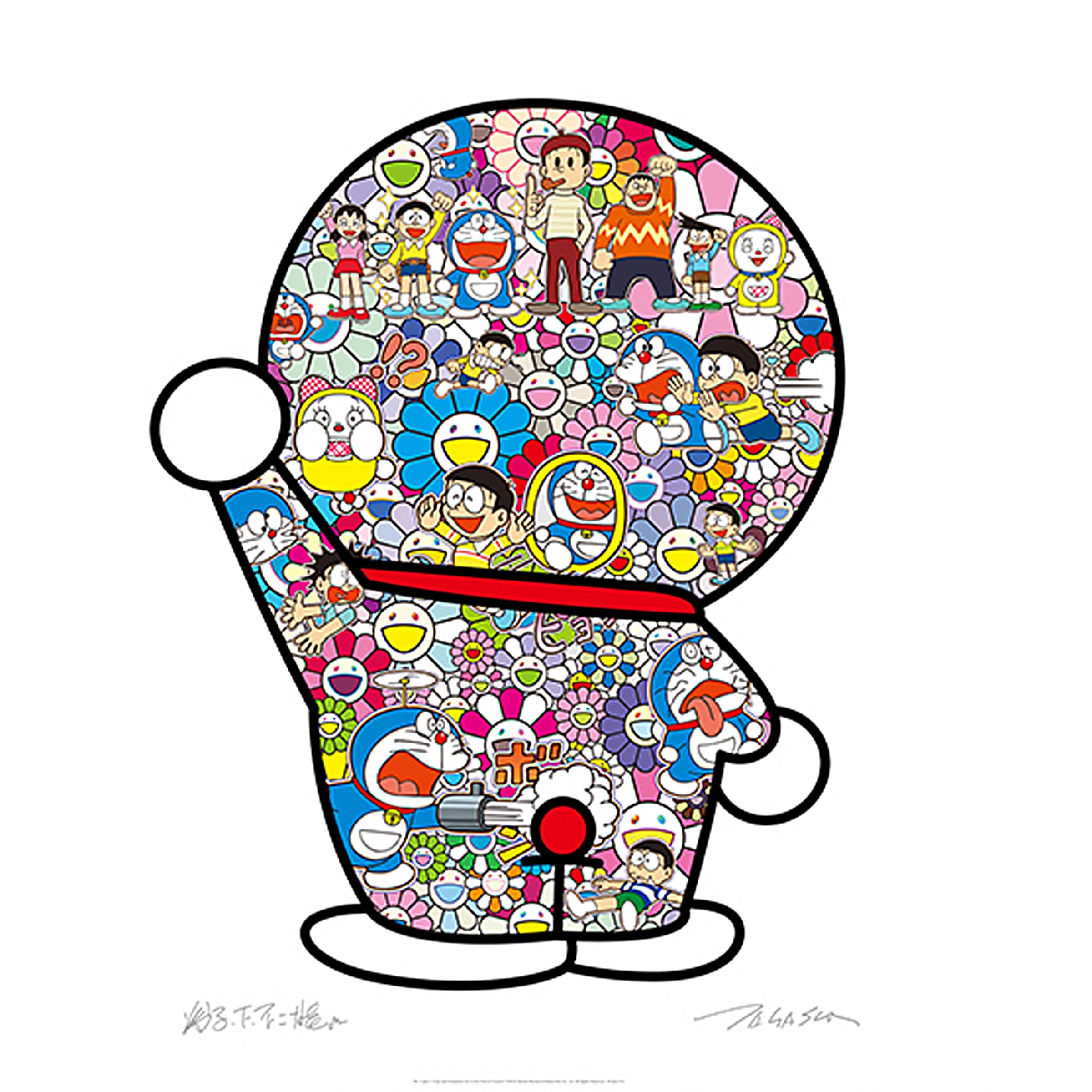 村上隆 藤子・F・不二雄先生とドラえもんがお花畑に居る ポスター