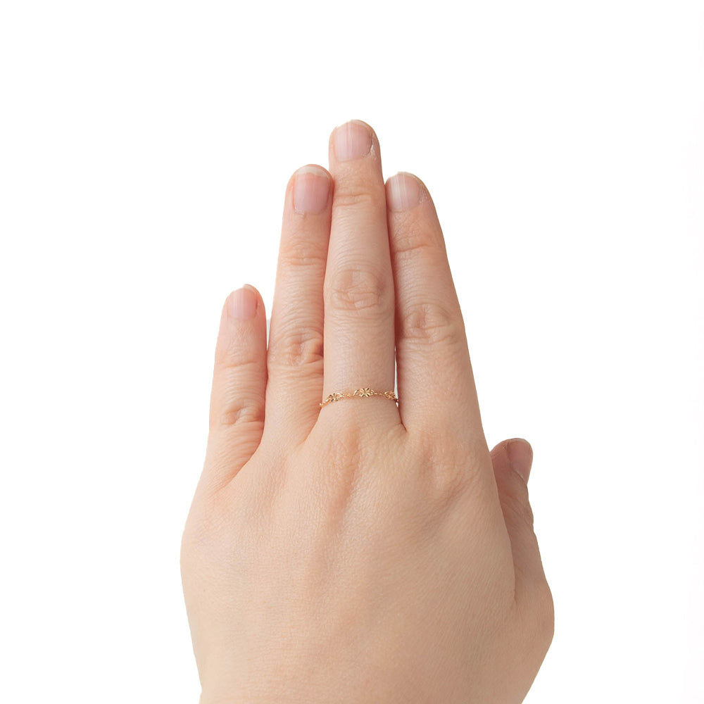 K18 YG クローバー カット チェーン リング ロッソエブルージュエリー