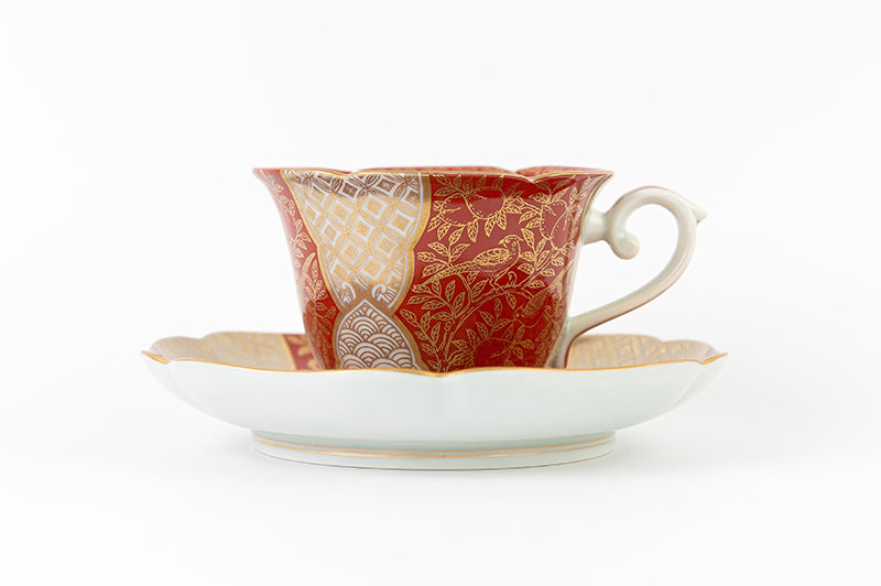 桃絵金襴手(赤)【紅茶碗皿】｜有田焼なら賞美堂本店オンラインショップ