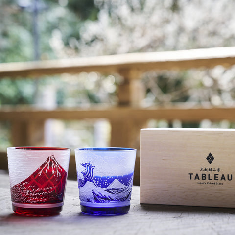 江戸切子 赤富士に矢来紋 フリーカップ 赤 ｜江戸切子グラスなら