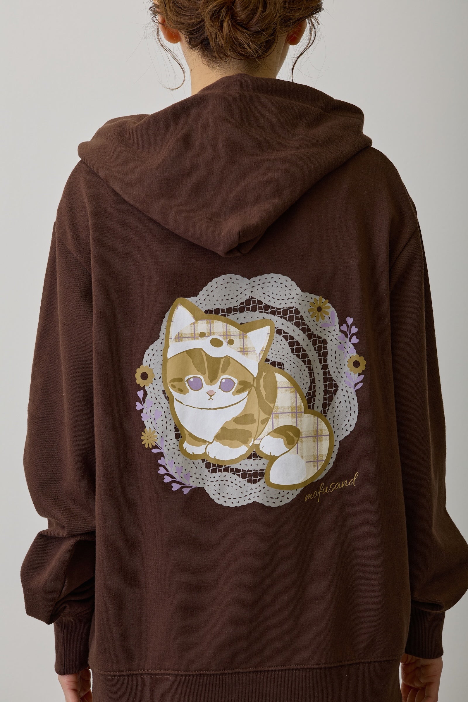 mofusand ZIPパーカー カントリーチェック きつねにゃん ダークブラウン