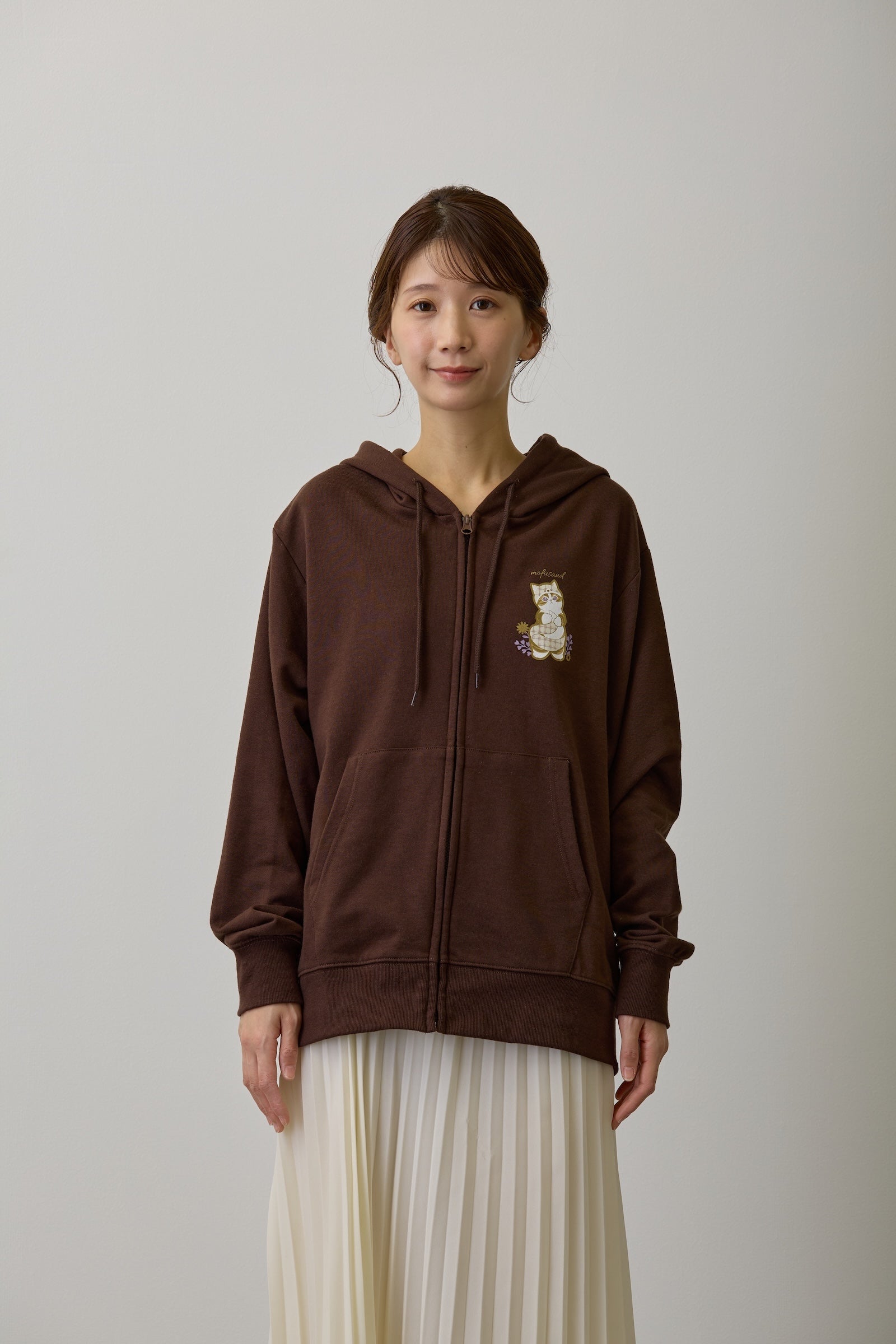 mofusand ZIPパーカー カントリーチェック きつねにゃん ダークブラウン